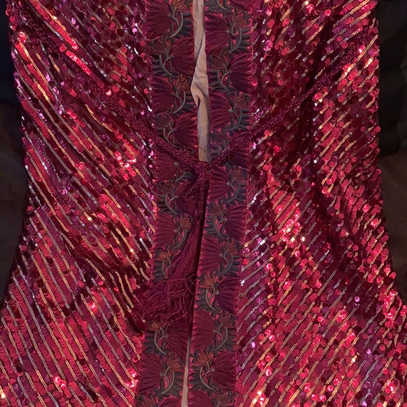 NWOT FREE PEOPLE Red Sequin Long Belted Duster - Picture 6 of 12